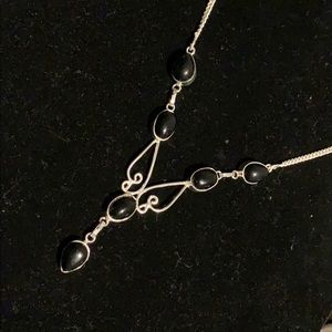 Onyx- 5 stone and Turkish Silver 18” Necklace